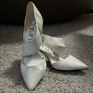 Calvin Klein White Textured Stiletto Heels